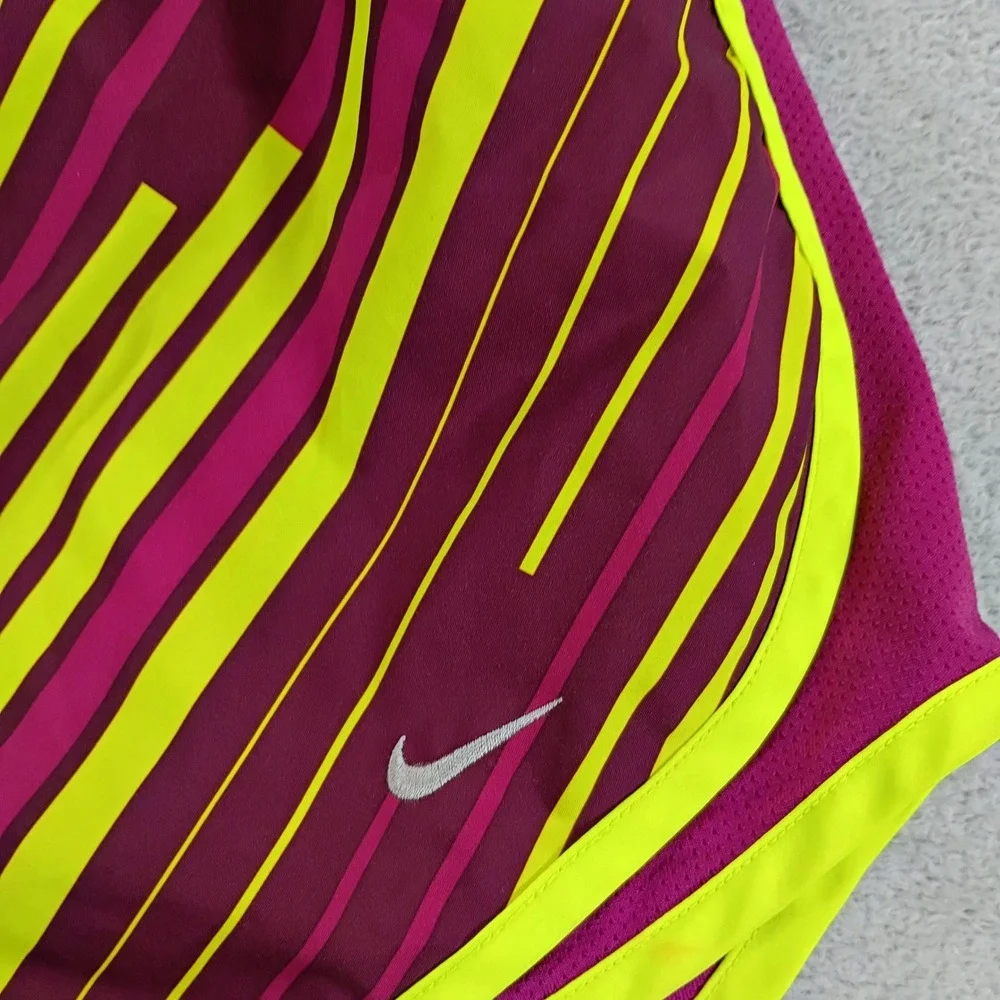 Nike Womens Tempo Running Shorts Berry Lime Medium Geometric Stripe Dri-FIT